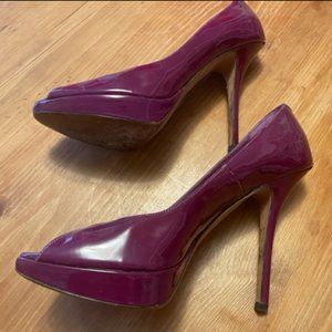 Christian Dior Peep Toe Pumps Patent Purple Leather Size 38